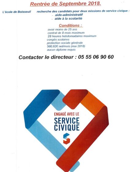 Recrutement service civique école de Boisseuil