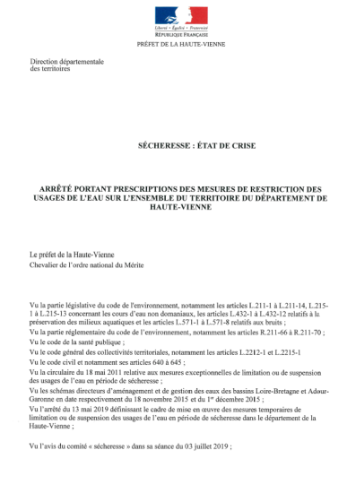 Restriction d&rsquo;eau