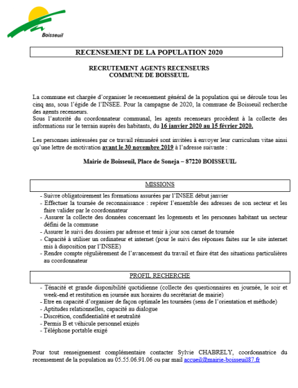 Recrutement agents recenseurs