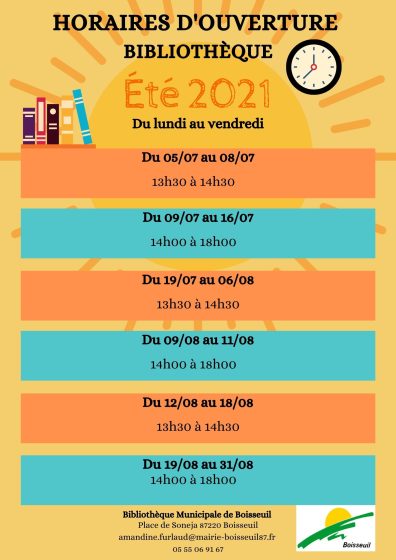 Horaires d&rsquo;été de votre bibliothèque