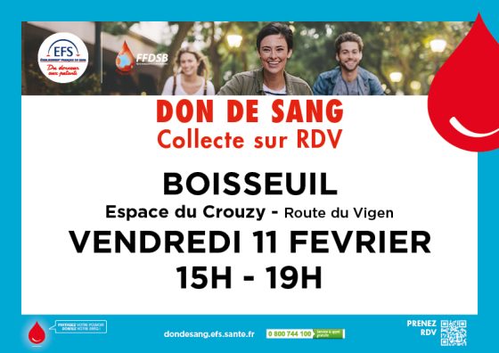 Collecte sur rendez-vous : Don du sang – 11 février
