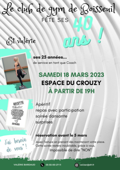 40 ans du Club de gym : samedi 18 mars