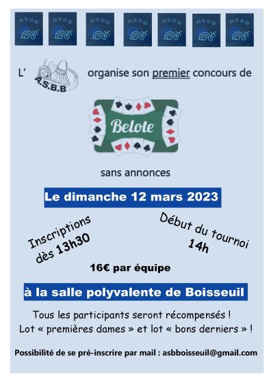Dimanche 12 mars : CONCOURS DE BELOTE