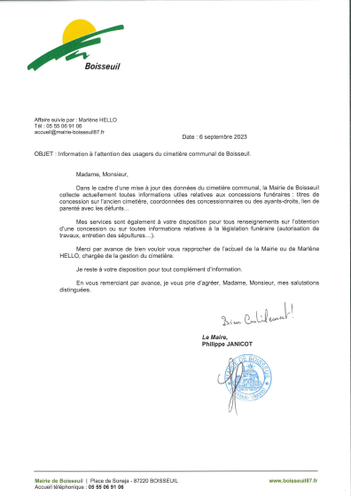 Cimetière communal : mise à jour des données