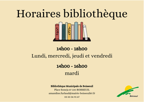Modification horaires bibliothèque municipale