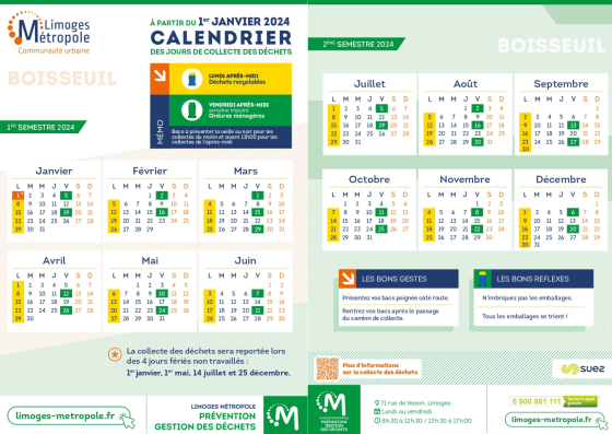 Calendrier : collecte des déchets 2024 à Boisseuil