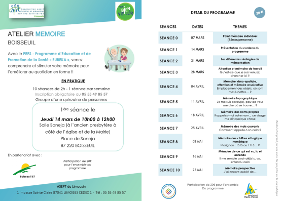 Atelier MEMOIRE : pour bien vieillir – 14 mars
