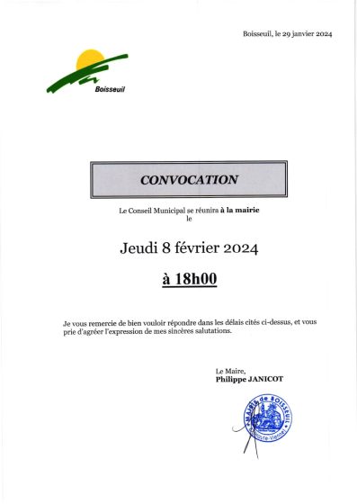 Conseil municipal du 8 février 2024