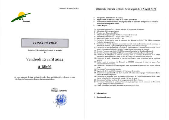 Conseil municipal du 12 avril 2024
